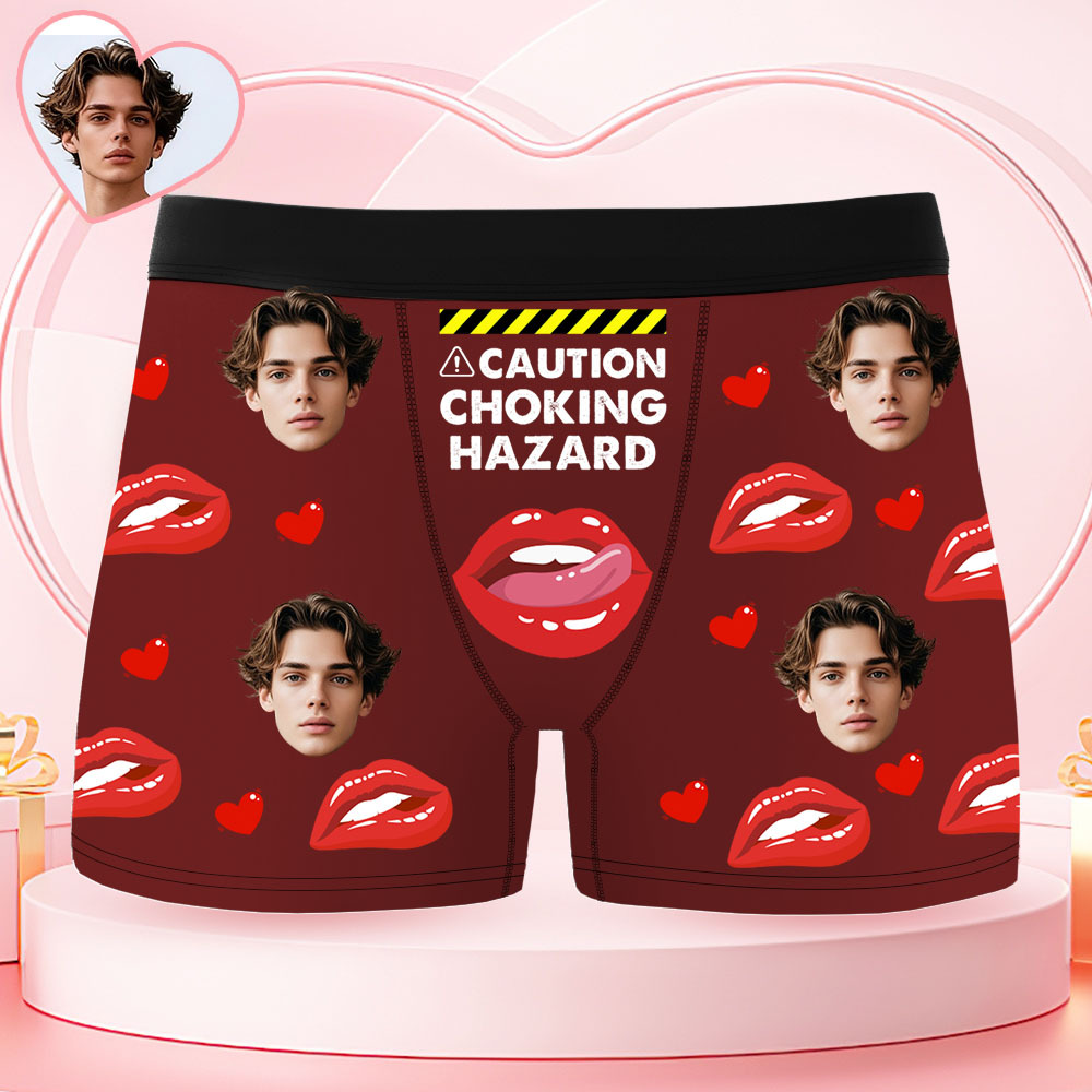 Boxershorts Voor Heren Met Gepersonaliseerd Gezicht. Let Op: Verstikkingsgevaar! Boxershorts Met Rode Lippen, Cadeau Met Gepersonaliseerde Foto, Grappige Boxershorts Voor Heren. - SokkenFoto