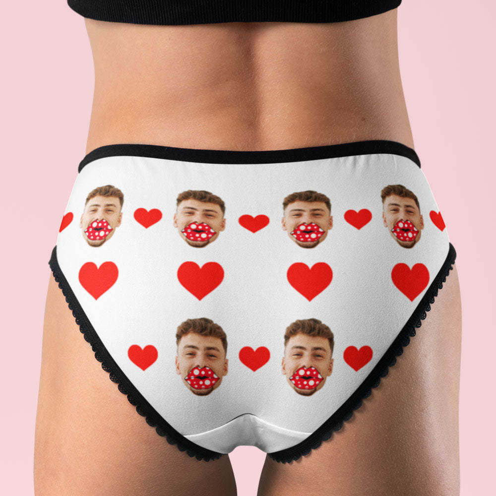 Aangepaste Face Heart Boxers Gepersonaliseerde Lippen Strings Valentijnsdag Cadeau Voor Haar - SokkenFoto