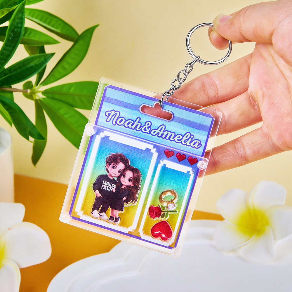 Gepersonaliseerde Cartoon Sleutelhanger, 3d Acryl Cartoon Sleutelhanger, Fotohanger Voor Tas, Uniek Aandenken, Cadeau Voor Stel, Valentijnsdagcadeau - SokkenFoto