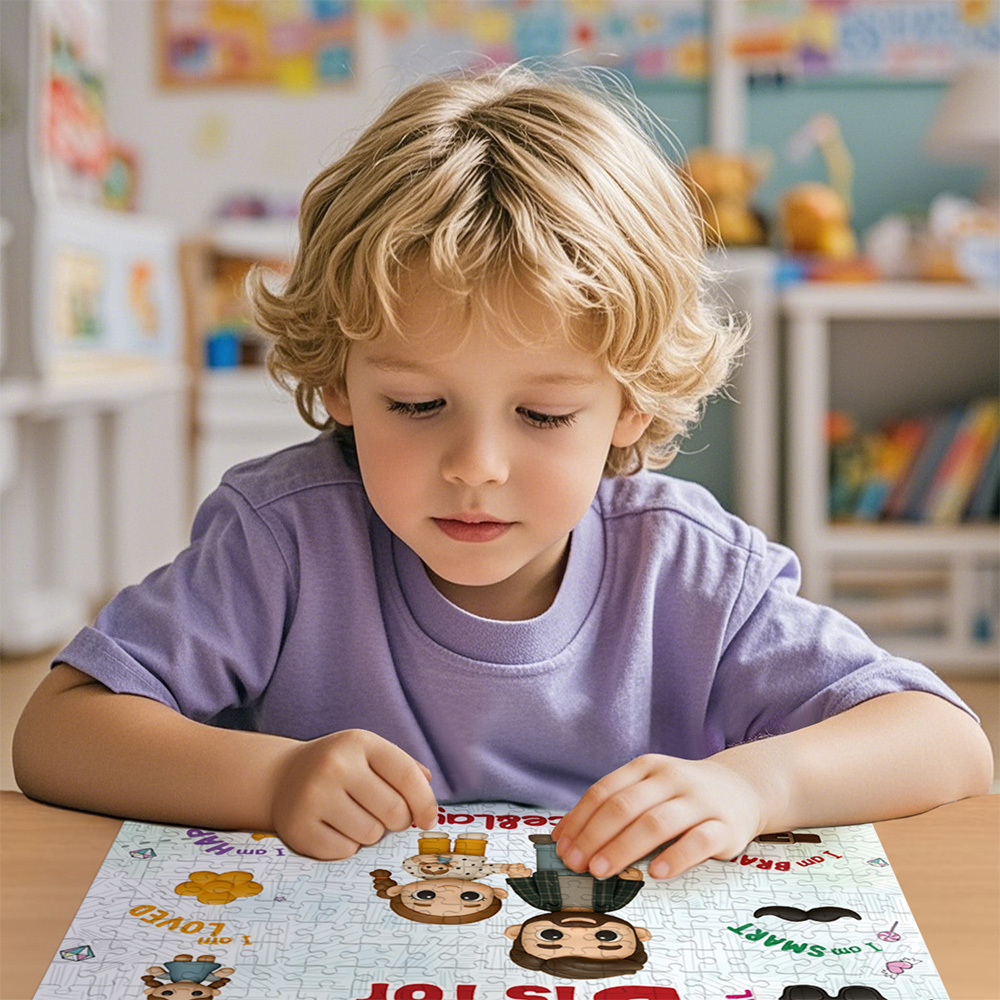 Gepersonaliseerde Cartoonpuzzel Met Namen, Legpuzzel Met Gepersonaliseerde Schattige Huisdierfoto, Trendy 2025 - SokkenFoto