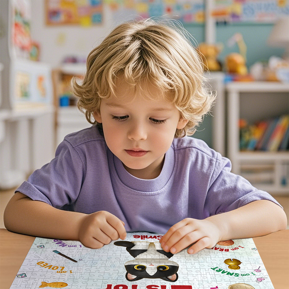 Gepersonaliseerde Cartoonpuzzel Met Namen, Legpuzzel Met Gepersonaliseerde Schattige Huisdierfoto, Trendy 2025 - SokkenFoto