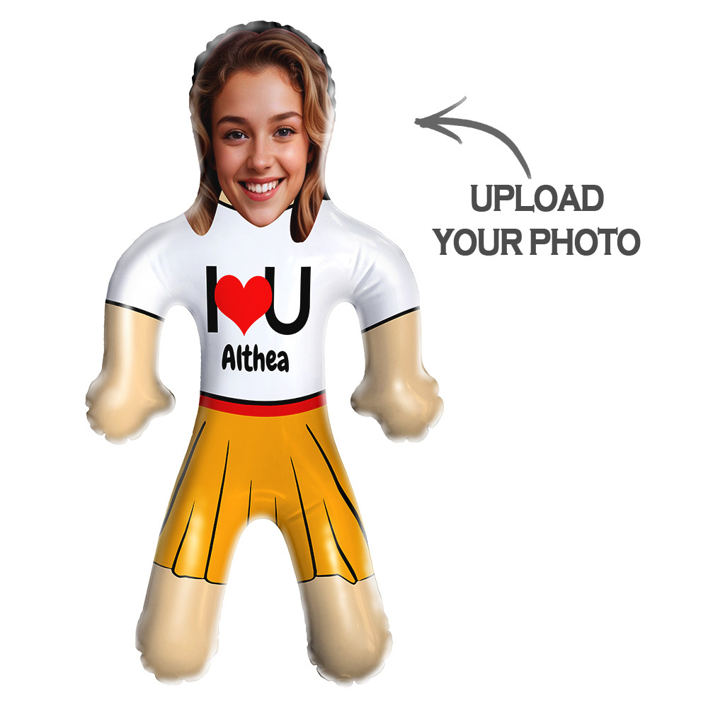 'i Love U' Aangepast Gezicht En Tekst Air Minime Doll Gepersonaliseerde Opblaaspop Opblaasbare Minime Ballon Voor Koppel - SokkenFoto