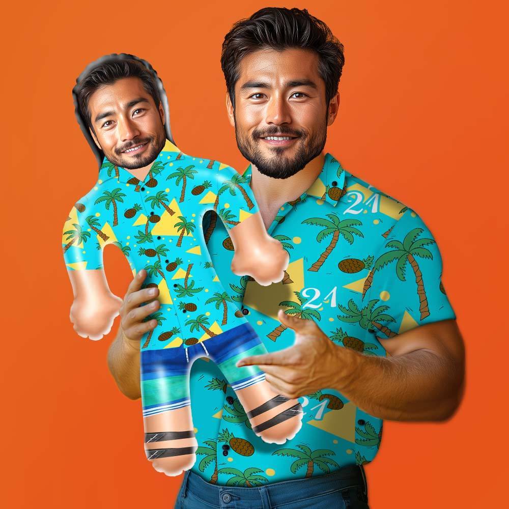 Gepersonaliseerde Opblaaspoppen Hawaiiaans Shirt Kokospalm En Ananas Grappig Opblaasbaar Man Bedrukt Gezicht Voor Feestartikelen - SokkenFoto