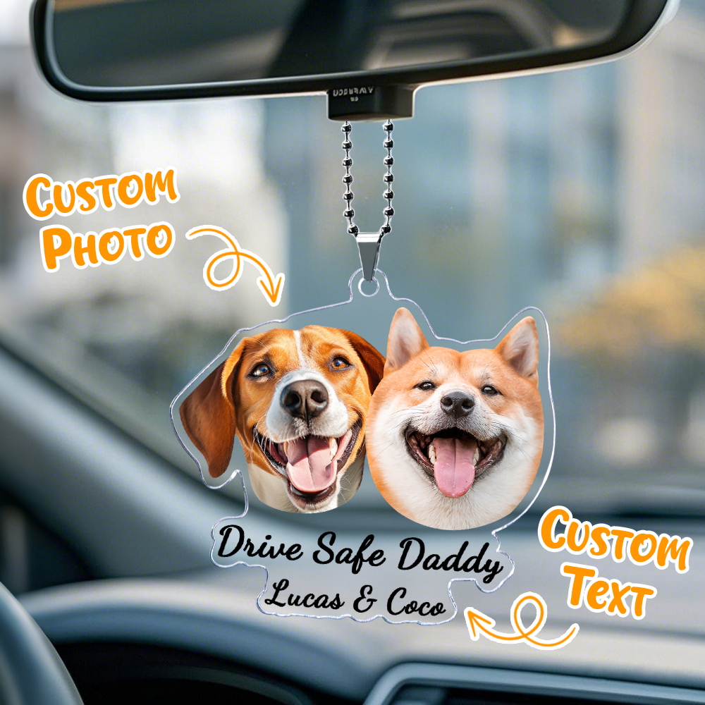 Vaderdagcadeaus Voor Hondenvader, Op Maat Hangend Huisdier Foto Auto Ornament, Hondenliefhebbers Geschenken, Auto-accessoires, Gepersonaliseerde Drive Safe Daddy Geschenken