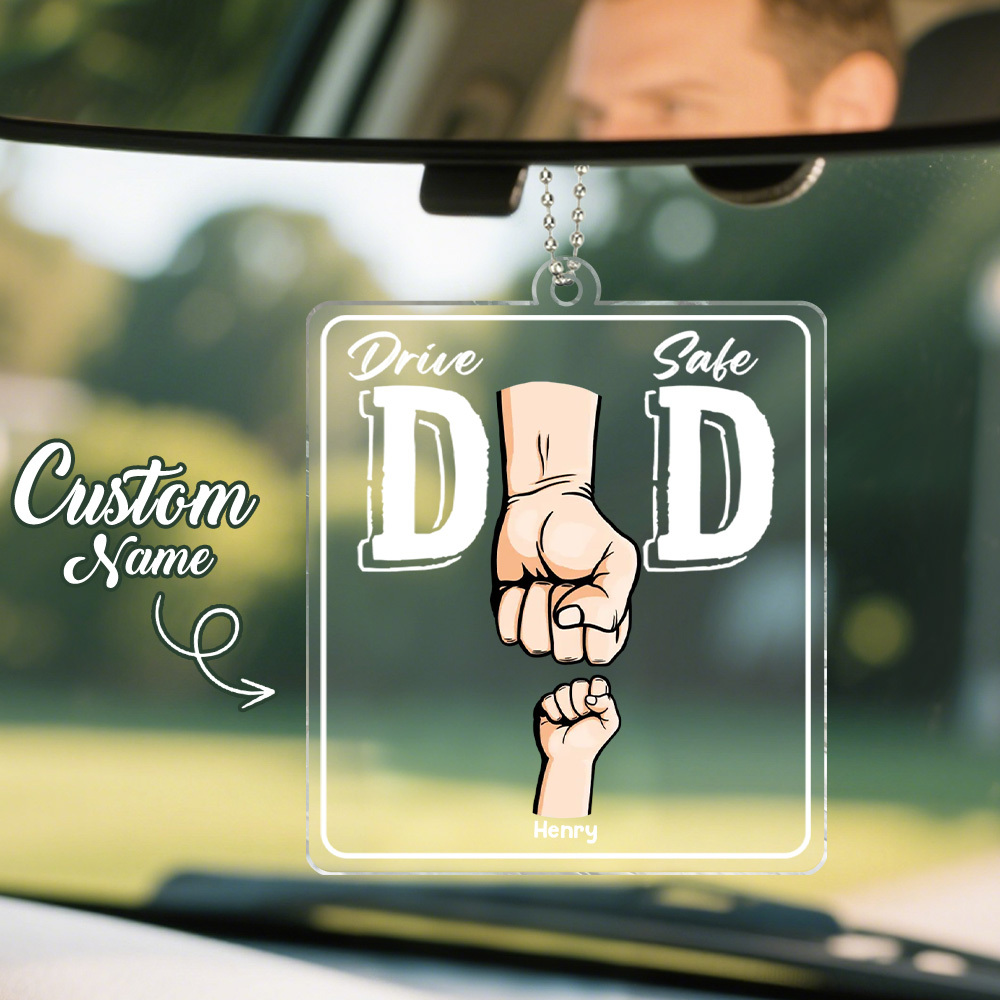 Rij Veilig Papa - Gepersonaliseerd Auto-ornament Voor Het Hele Gezin - Acryl Op Maat Gemaakt - Cadeau Voor Papa En Opa