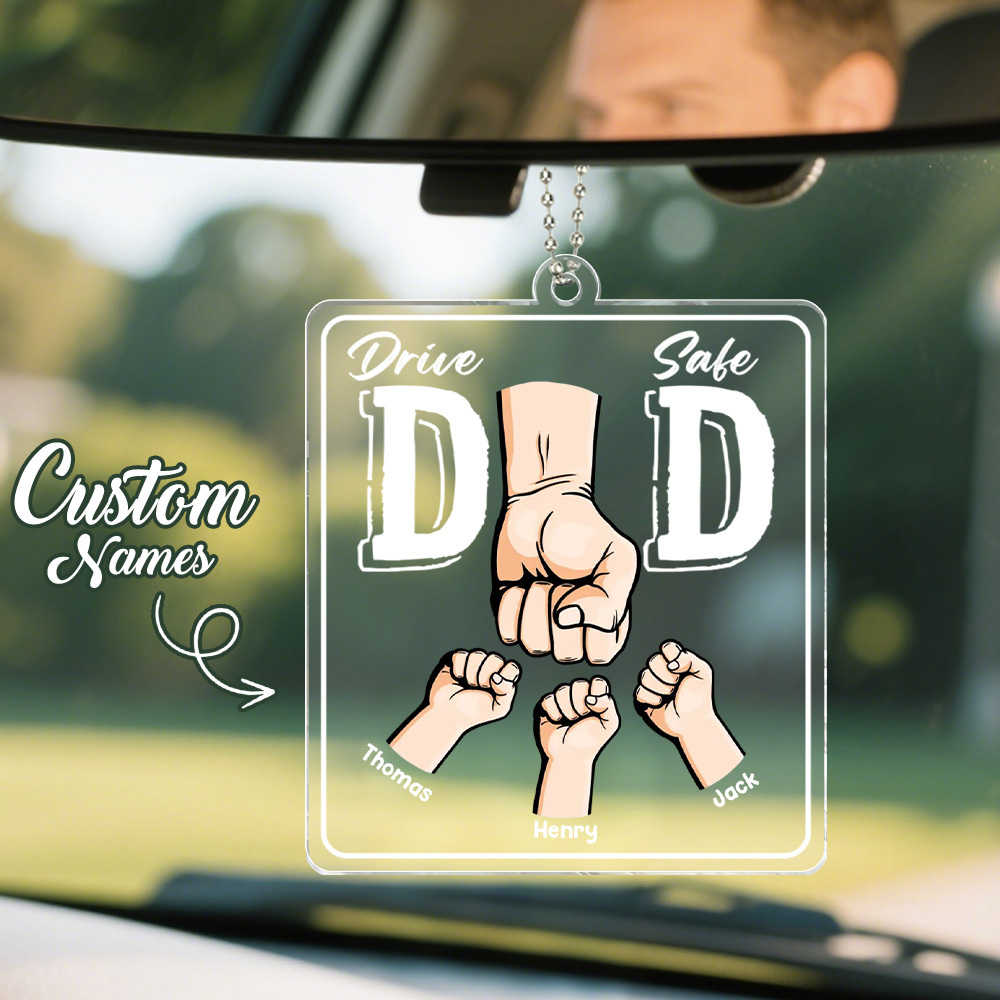 Rij Veilig Papa - Gepersonaliseerd Auto-ornament Voor Het Hele Gezin - Acryl Op Maat Gemaakt - Cadeau Voor Papa En Opa