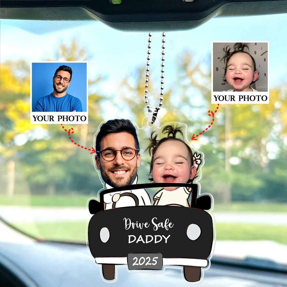 Gepersonaliseerde Foto-ornament In De Auto Voor Papa, Grappig Gepersonaliseerd Drive Safe Daddy Acryl Hanger Cadeau-idee Voor Echtgenoot, Vader Verjaardagscadeau