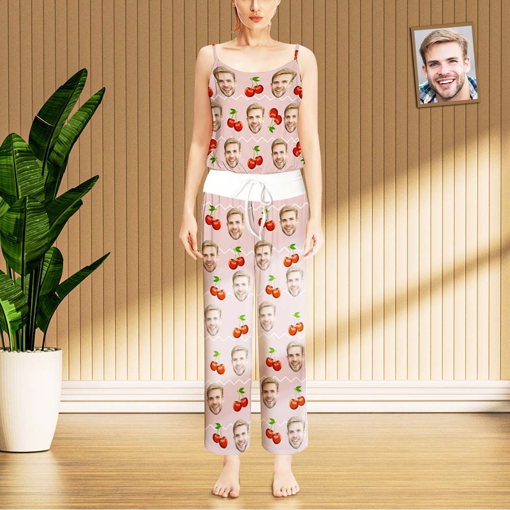 Custom Face Pyjama Kersenroze Nachtkleding Voor Dames - SokkenFoto