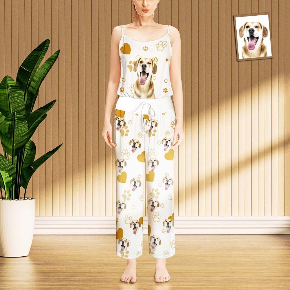 Aangepaste Gezichtspyjama Dames Pootafdrukken Hart Nachtkleding - SokkenFoto