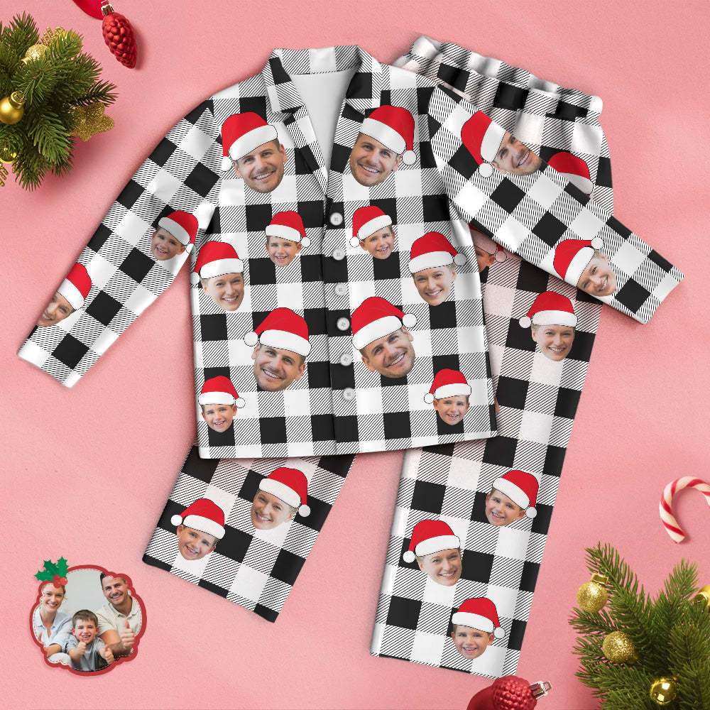 Aangepaste Gezicht Pyjama Gepersonaliseerde Foto Kerst Familie Buffalo Geruite Pyjama - SokkenFoto