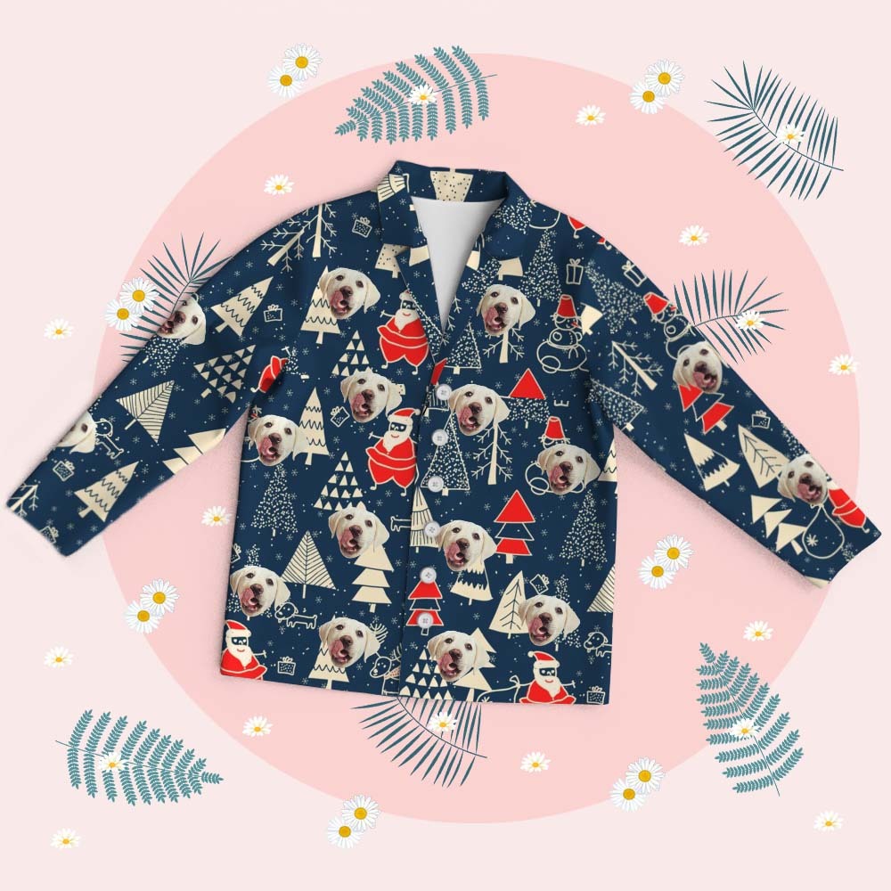 Aangepaste Gezicht Lange Mouw Knop Ingedrukt Nachtkleding Kerst Gezicht Pyjama Gepersonaliseerde Foto Pyjama Cadeau - SokkenFoto