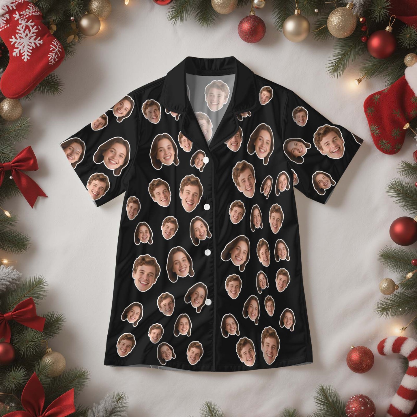 Kerstcadeaus Aangepaste Pyjama's Met Korte Mouwen Kerstverlichting Gepersonaliseerde Nachtkleding Liefdescadeaus Voor Haar - SokkenFoto