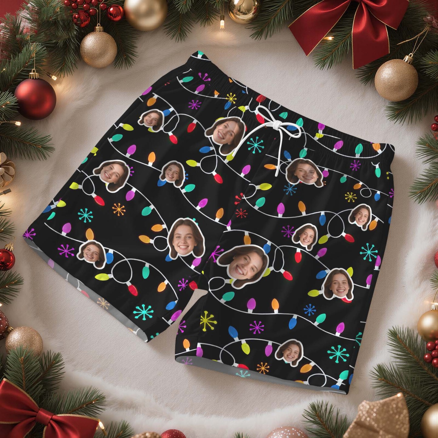 Kerstcadeaus Aangepaste Pyjama's Met Korte Mouwen Kerstverlichting Gepersonaliseerde Nachtkleding Liefdescadeaus Voor Haar - SokkenFoto
