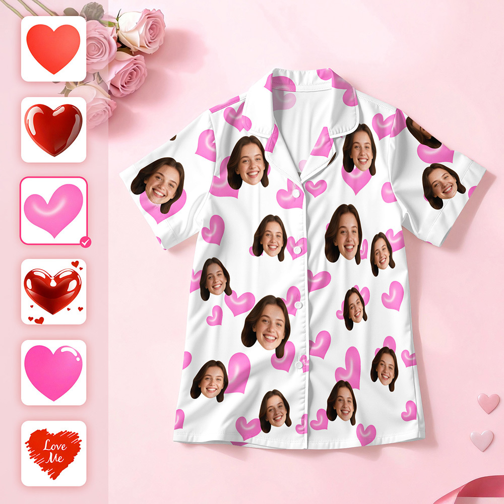 Gepersonaliseerde Pyjama Met Korte Mouwen En Hartje, Nachtkleding Voor Stellen, Valentijnscadeau Voor Hem. - SokkenFoto