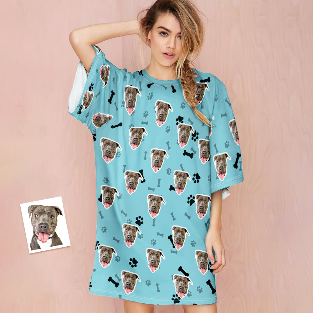 Aangepaste Hond Gezicht Nachthemd Gepersonaliseerde Foto Vrouwen Oversized Kleurrijke Nachthemd Bot Geschenken Voor Vrouwen