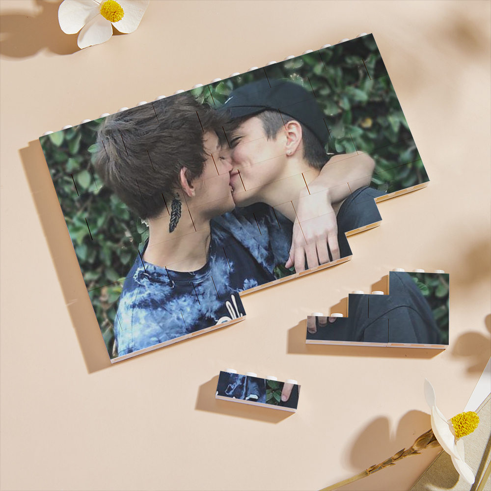 Gepersonaliseerde Kleine Bouwsteen Fotoblok Horizontaal Trio