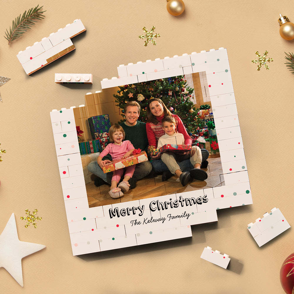 Aangepaste Bouwsteenpuzzel Vierkante Familiefotosteen Vrolijk Kerstfeest - SokkenFoto