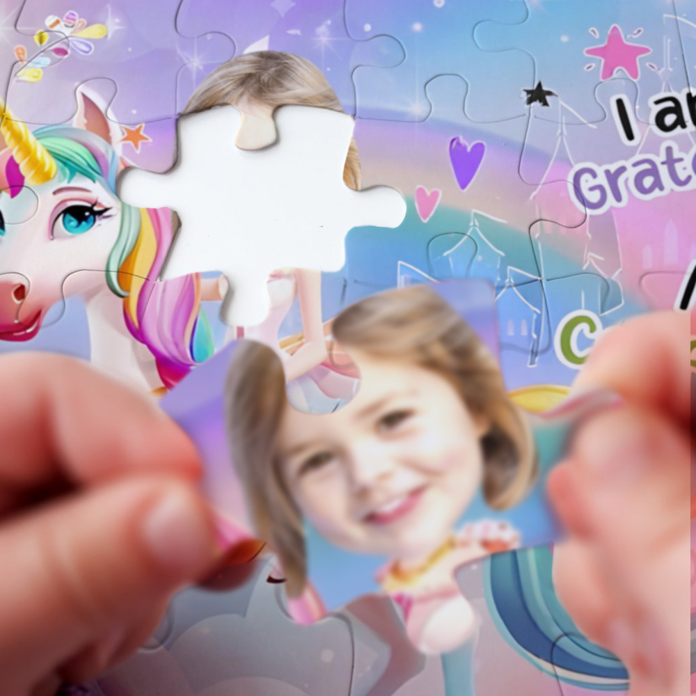 Eenhoorn Gepersonaliseerde Foto Puzzel Prinses - Bordspel Voor Kinderen, Kleine Meisjes, Dochters - SokkenFoto