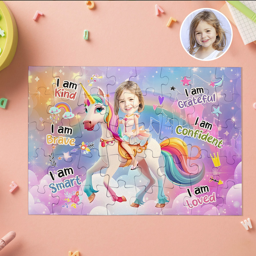 Eenhoorn Gepersonaliseerde Foto Puzzel Prinses - Bordspel Voor Kinderen, Kleine Meisjes, Dochters - SokkenFoto