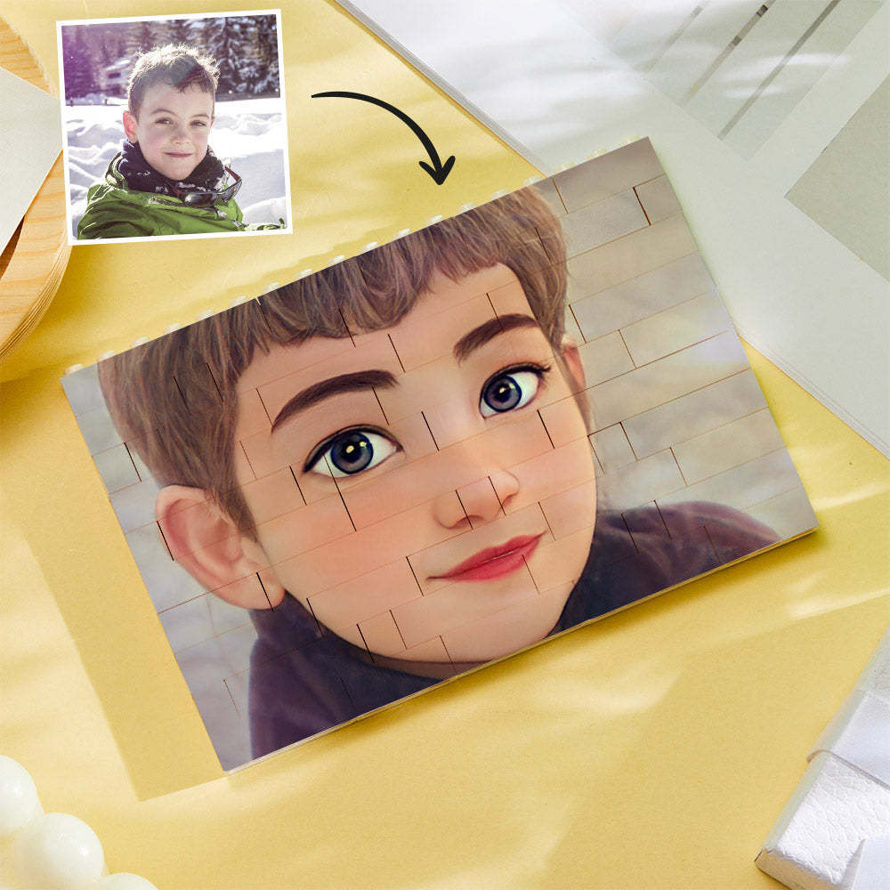 Aangepaste Bouwsteenpuzzel Gepersonaliseerde Cartoon Avatar Brick Horizontale Speelgoedkerstcadeaus - SokkenFoto