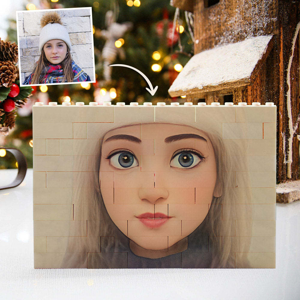 Aangepaste Bouwsteenpuzzel Gepersonaliseerde Cartoon Avatar Brick Horizontale Speelgoedkerstcadeaus - SokkenFoto