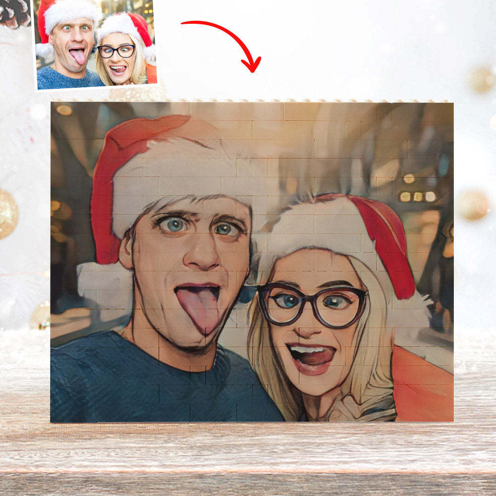 Custom Bouwsteen Puzzel Gepersonaliseerde Cartoon Foto Baksteen Horizontale Speelgoed Kerstcadeaus - SokkenFoto