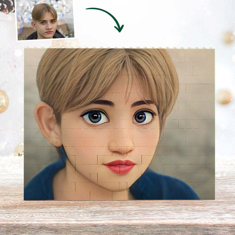 Aangepaste Bouwsteenpuzzel Gepersonaliseerde Cartoon Avatar Brick Horizontale Speelgoedkerstcadeaus - SokkenFoto