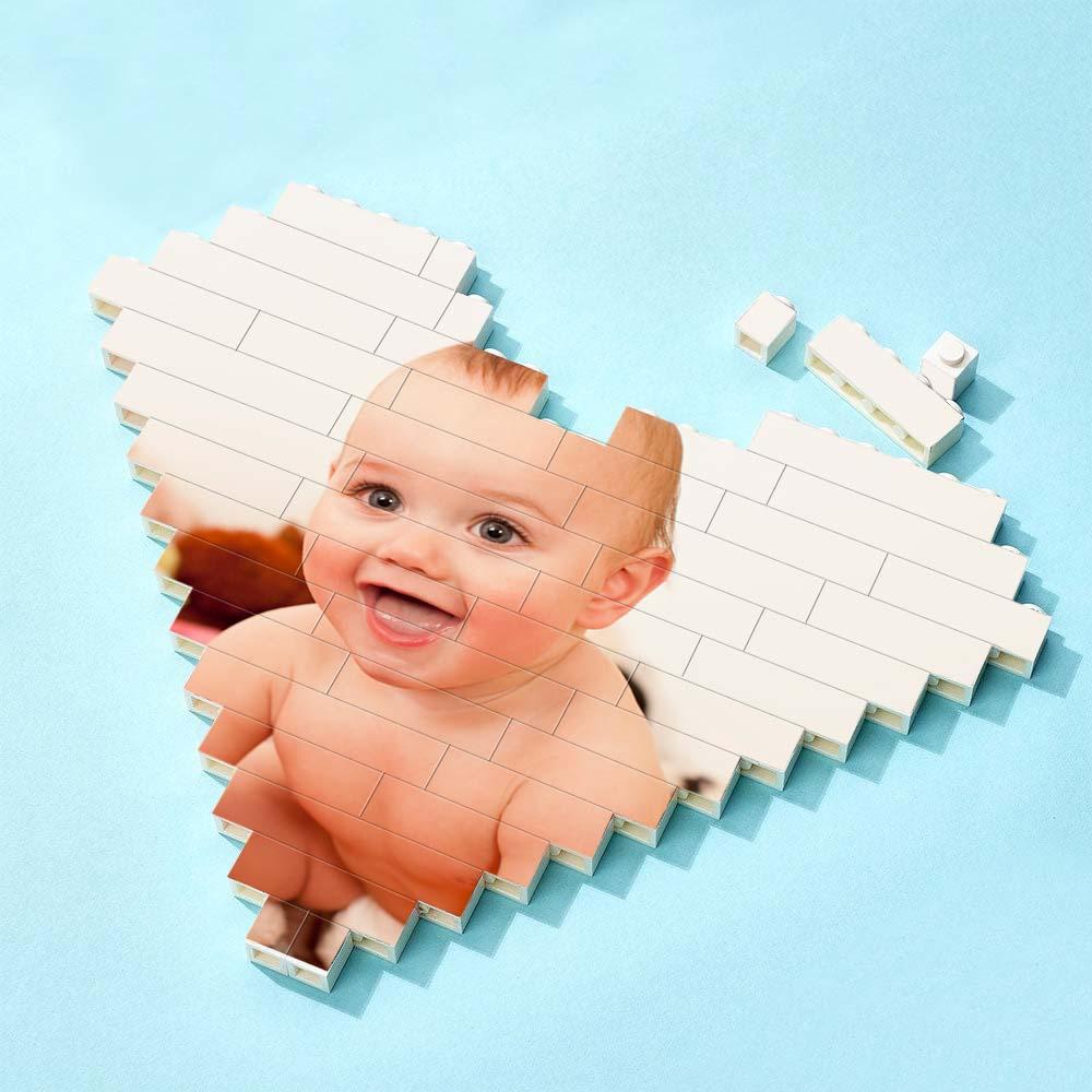 Aangepaste Bouwsteenpuzzelgravure Gepersonaliseerde Hartvormige Fotosteencadeau Voor Kinderdag - SokkenFoto
