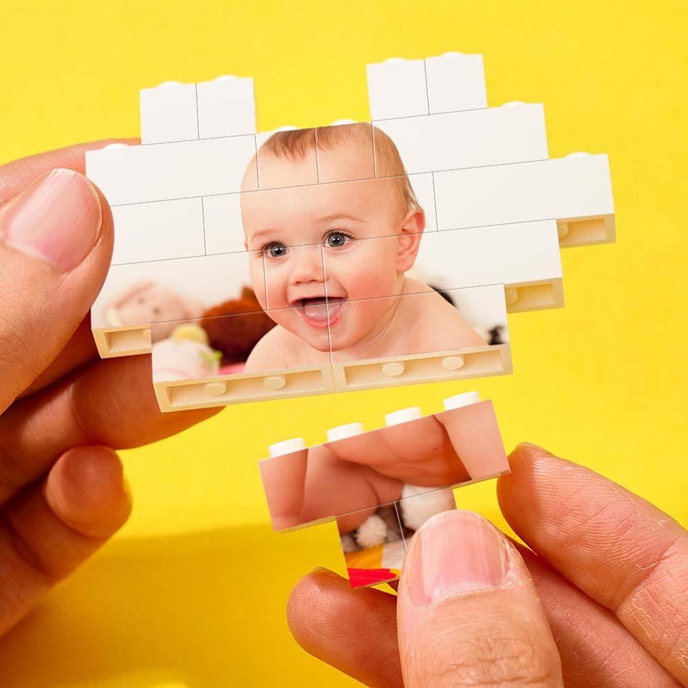 Aangepaste Bouwsteenpuzzelgravure Gepersonaliseerde Hartvormige Fotosteencadeau Voor Kinderdag - SokkenFoto