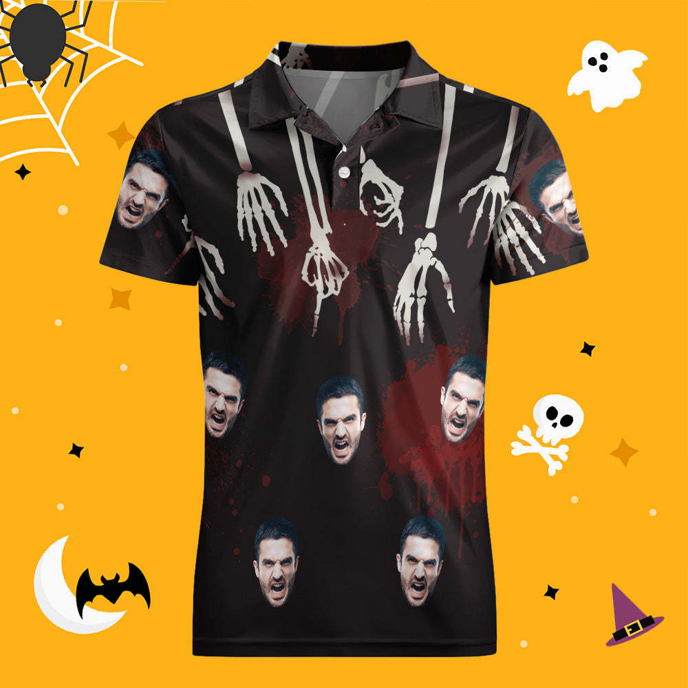 Mannen Op Maat Grappig Gezicht Shirt Gepersonaliseerde Golfshirts Voor Halloween Drama Cadeau Bloed - SokkenFoto