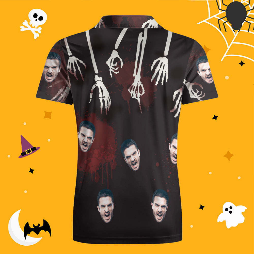 Mannen Op Maat Grappig Gezicht Shirt Gepersonaliseerde Golfshirts Voor Halloween Drama Cadeau Bloed - SokkenFoto