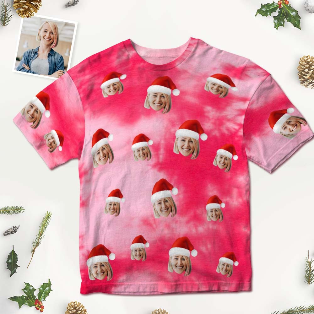Aangepaste Gezicht T-shirt Kerstcadeaus Tie Dye Kerst T-shirt - SokkenFoto