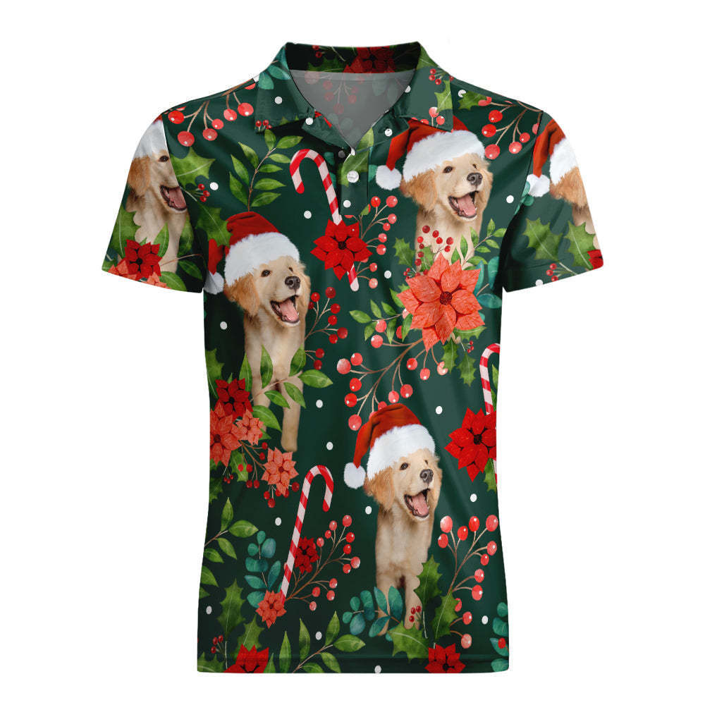 Aangepaste Foto Poloshirt Met Korte Mouwen, Gepersonaliseerde Kerst-poinsettia Bloem Golfshirt Heren Tops - SokkenFoto