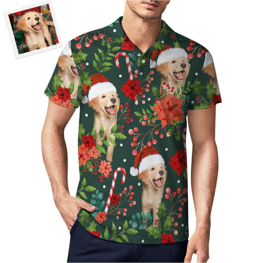 Aangepaste Foto Poloshirt Met Korte Mouwen, Gepersonaliseerde Kerst-poinsettia Bloem Golfshirt Heren Tops - SokkenFoto