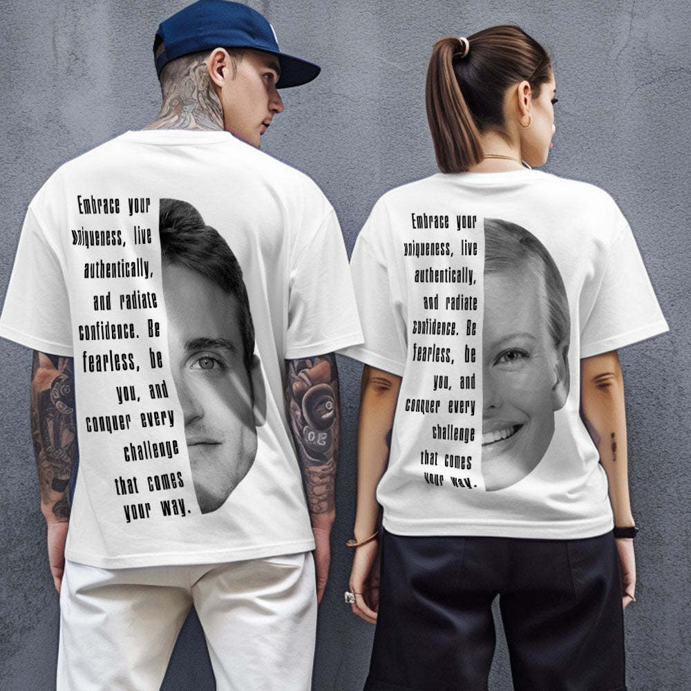 Aangepaste Tekst En Gezicht T-shirts Gepersonaliseerd Unisex Shirt Mode Cadeau Voor Hem Voor Haar - SokkenFoto