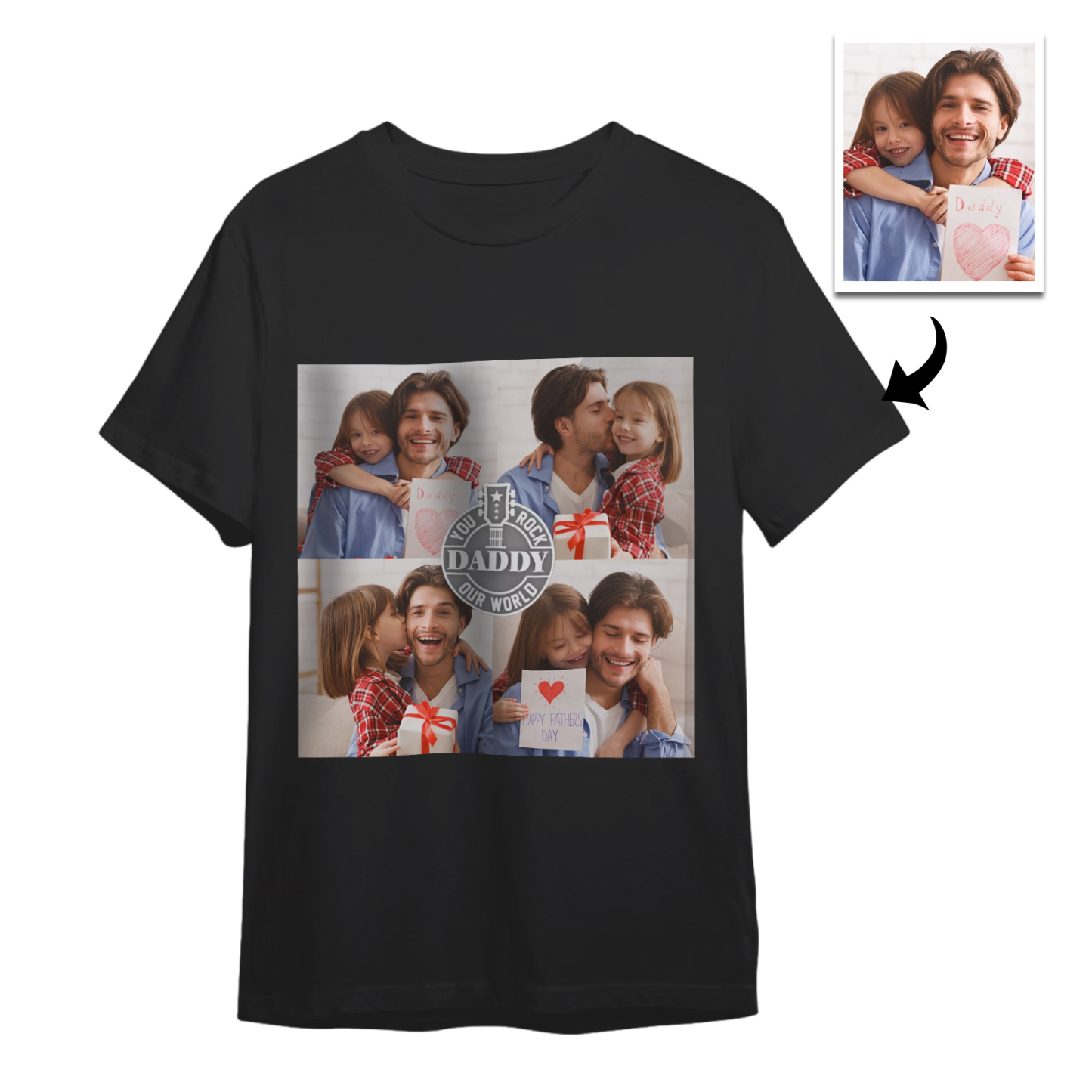 Aangepaste 4 Foto's T-shirt Gepersonaliseerde Foto T-shirt Je Rockt Onze Wereld Vaderdag Cadeau Familie T-shirt - SokkenFoto