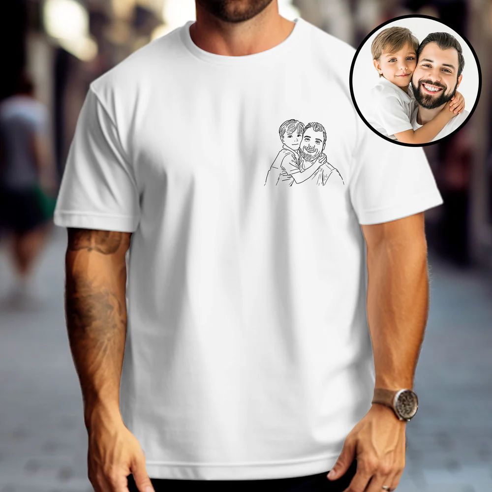 Vaderdagcadeaus, Aangepaste Foto Shirt Voor Papa, Vaderdag Shirt, Gepersonaliseerde Papa Portret Shirt, Papa Verjaardagscadeaus, Cadeau Voor Man - SokkenFoto