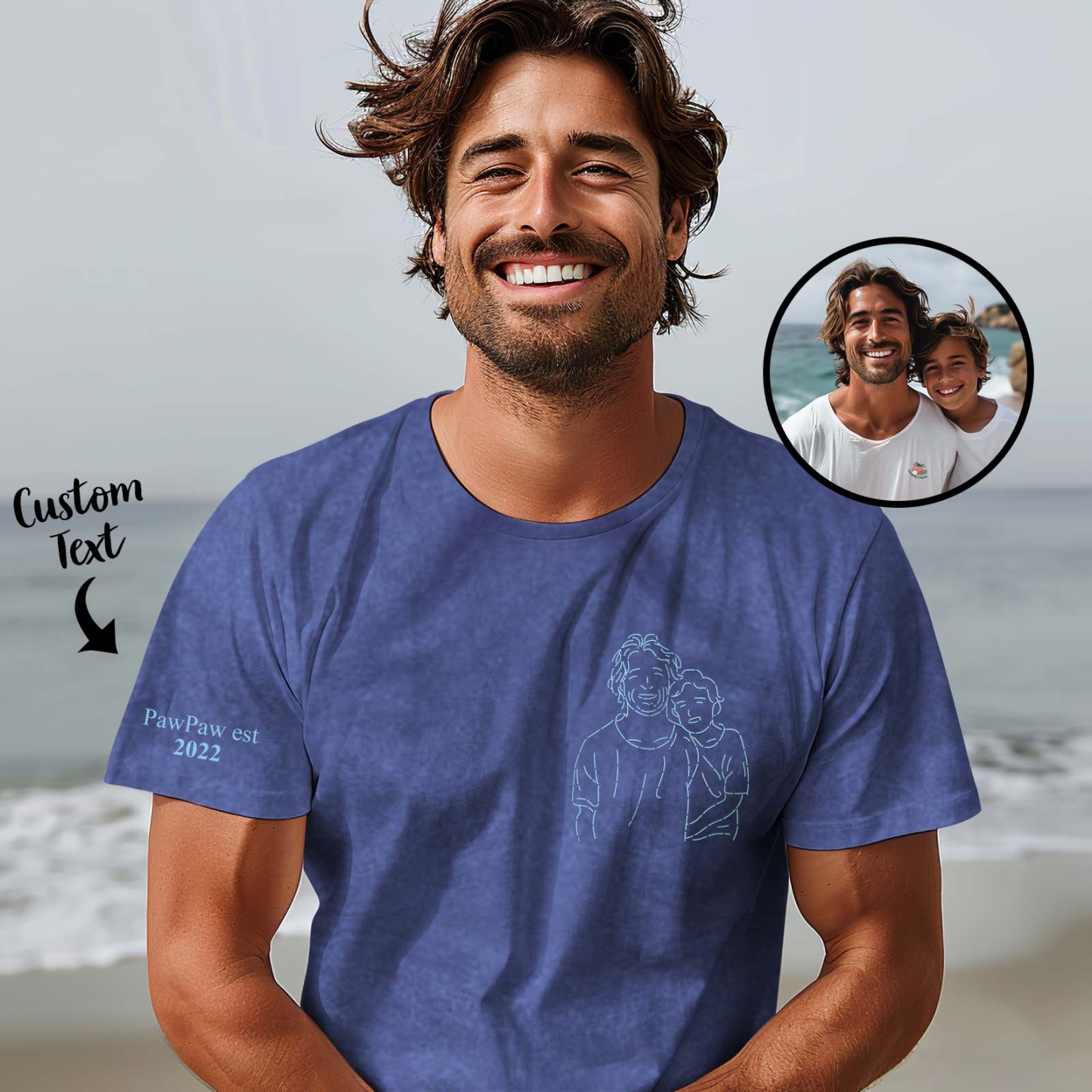 Comfort Kleuren Aangepaste Foto Shirt Voor Papa, Papa Portret Geborduurd Shirt Van Foto, Nieuwe Papa Shirt, Vaderdagcadeaus, Cadeau Voor Man - SokkenFoto