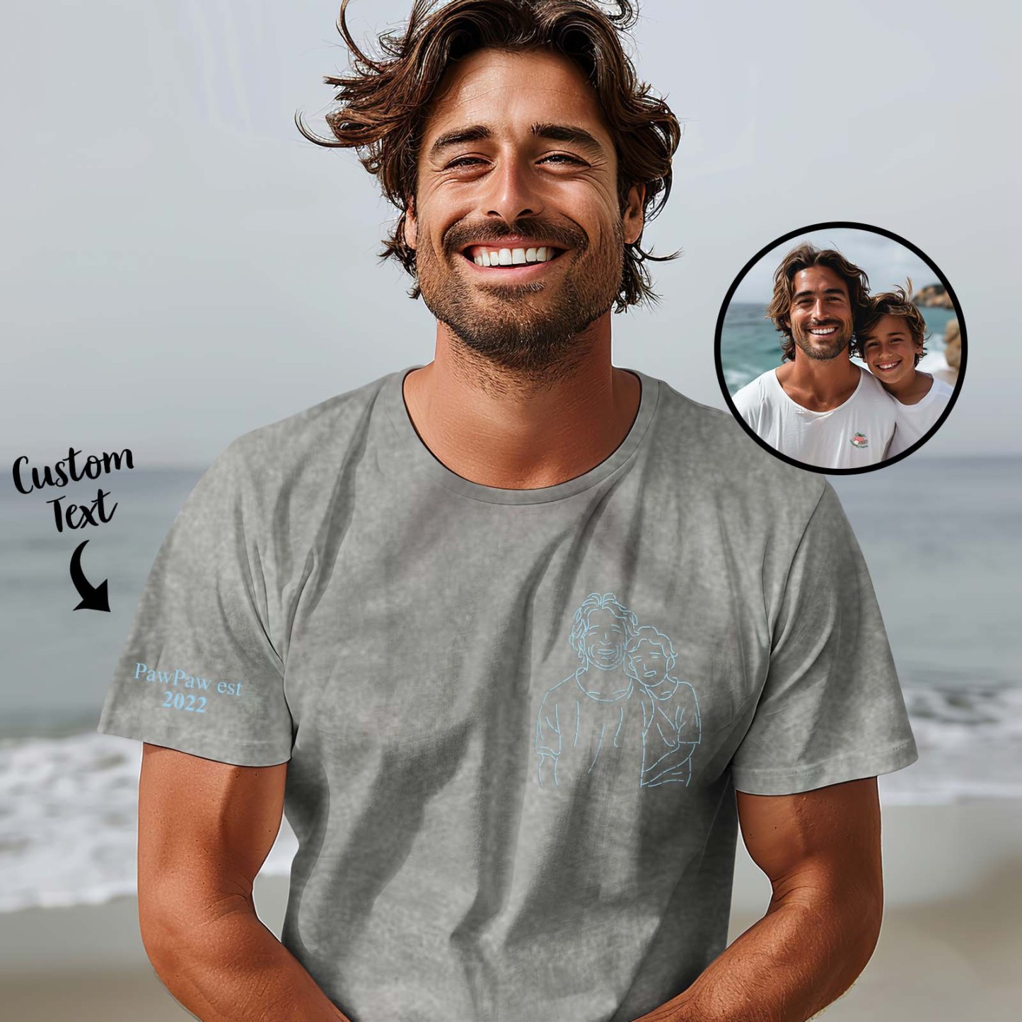 Comfort Kleuren Aangepaste Foto Shirt Voor Papa, Papa Portret Geborduurd Shirt Van Foto, Nieuwe Papa Shirt, Vaderdagcadeaus, Cadeau Voor Man - SokkenFoto