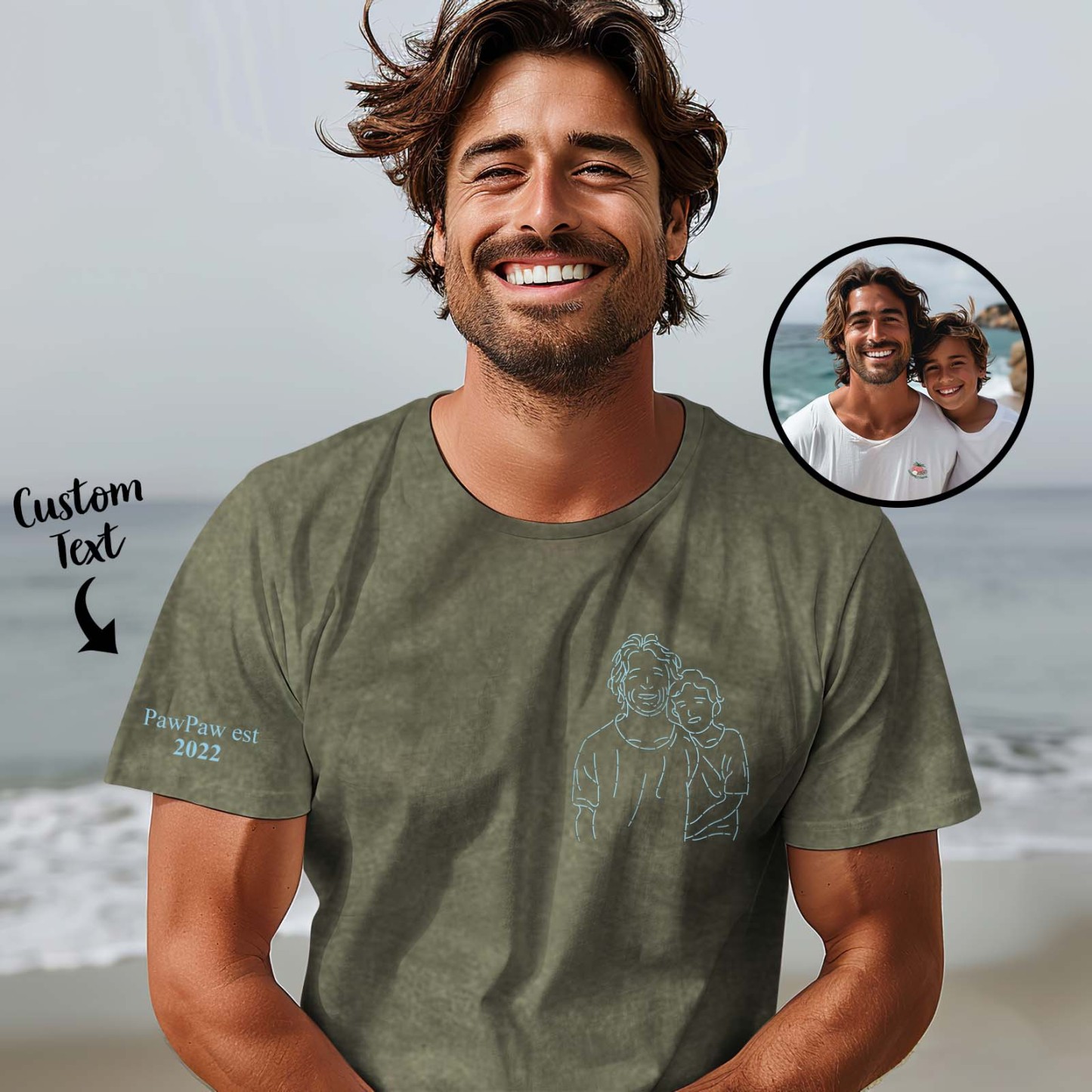 Comfort Kleuren Aangepaste Foto Shirt Voor Papa, Papa Portret Geborduurd Shirt Van Foto, Nieuwe Papa Shirt, Vaderdagcadeaus, Cadeau Voor Man - SokkenFoto