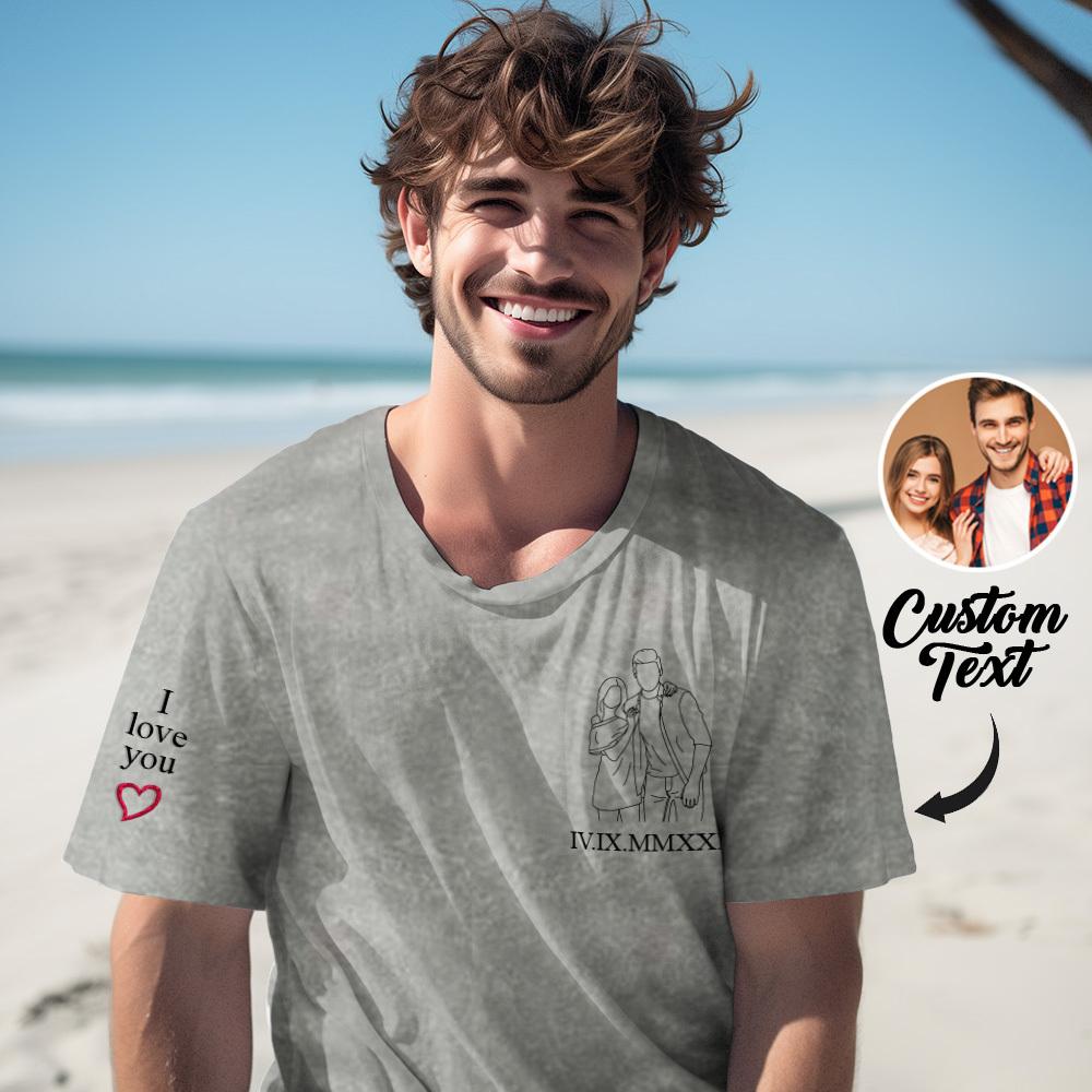 Geborduurd Fotoshirt, Portret Van Fotoshirt, Aangepast Shirt Met Fotoborduurwerk, Comfortkleurenshirt, Gepersonaliseerd Shirt Voor Koppels - SokkenFoto
