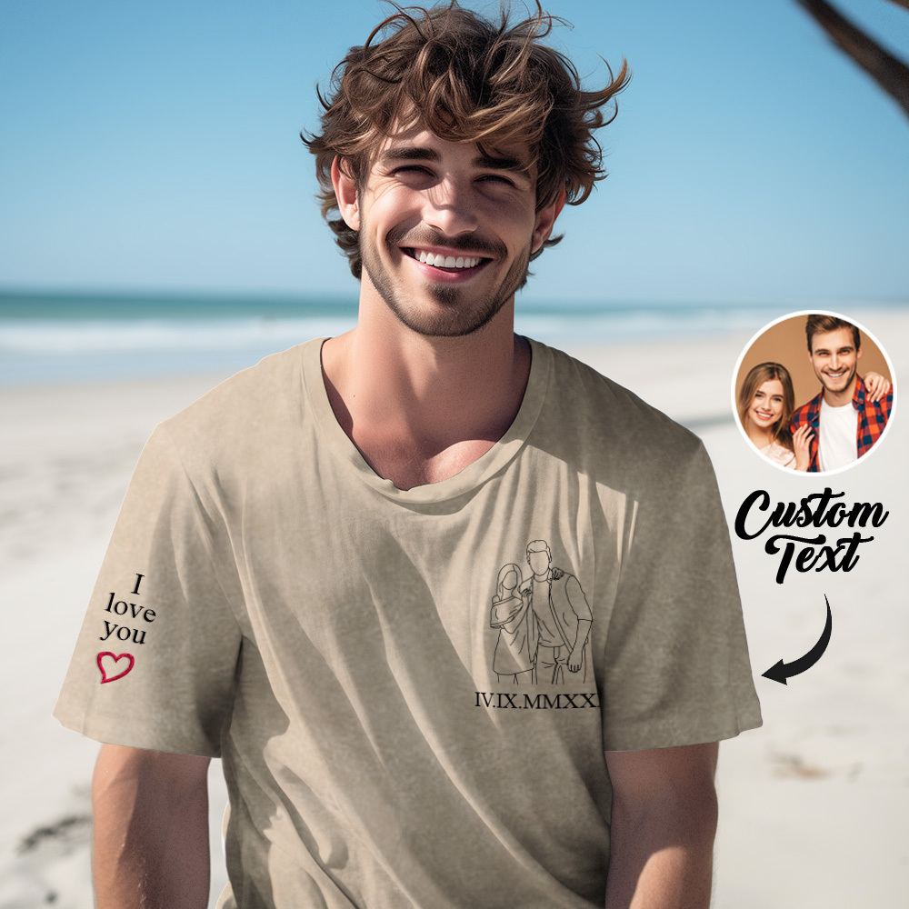 Geborduurd Fotoshirt, Portret Van Fotoshirt, Aangepast Shirt Met Fotoborduurwerk, Comfortkleurenshirt, Gepersonaliseerd Shirt Voor Koppels - SokkenFoto