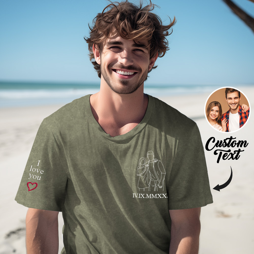 Geborduurd Fotoshirt, Portret Van Fotoshirt, Aangepast Shirt Met Fotoborduurwerk, Comfortkleurenshirt, Gepersonaliseerd Shirt Voor Koppels - SokkenFoto