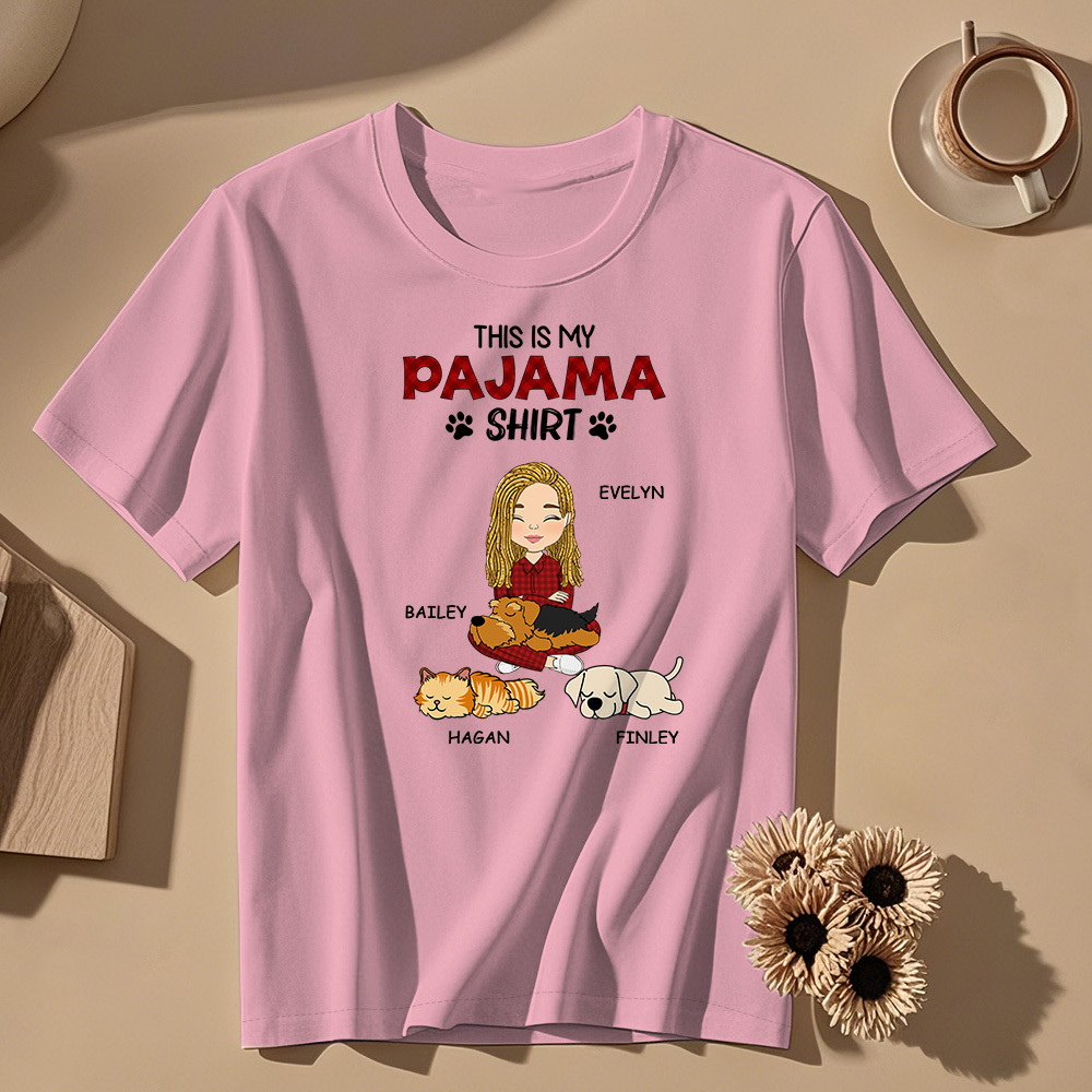 Aangepast Naam Cartoon Slapend Huisdier T-shirt Gepersonaliseerd Unisex T-shirt Moederdag Cadeau T-shirt - SokkenFoto