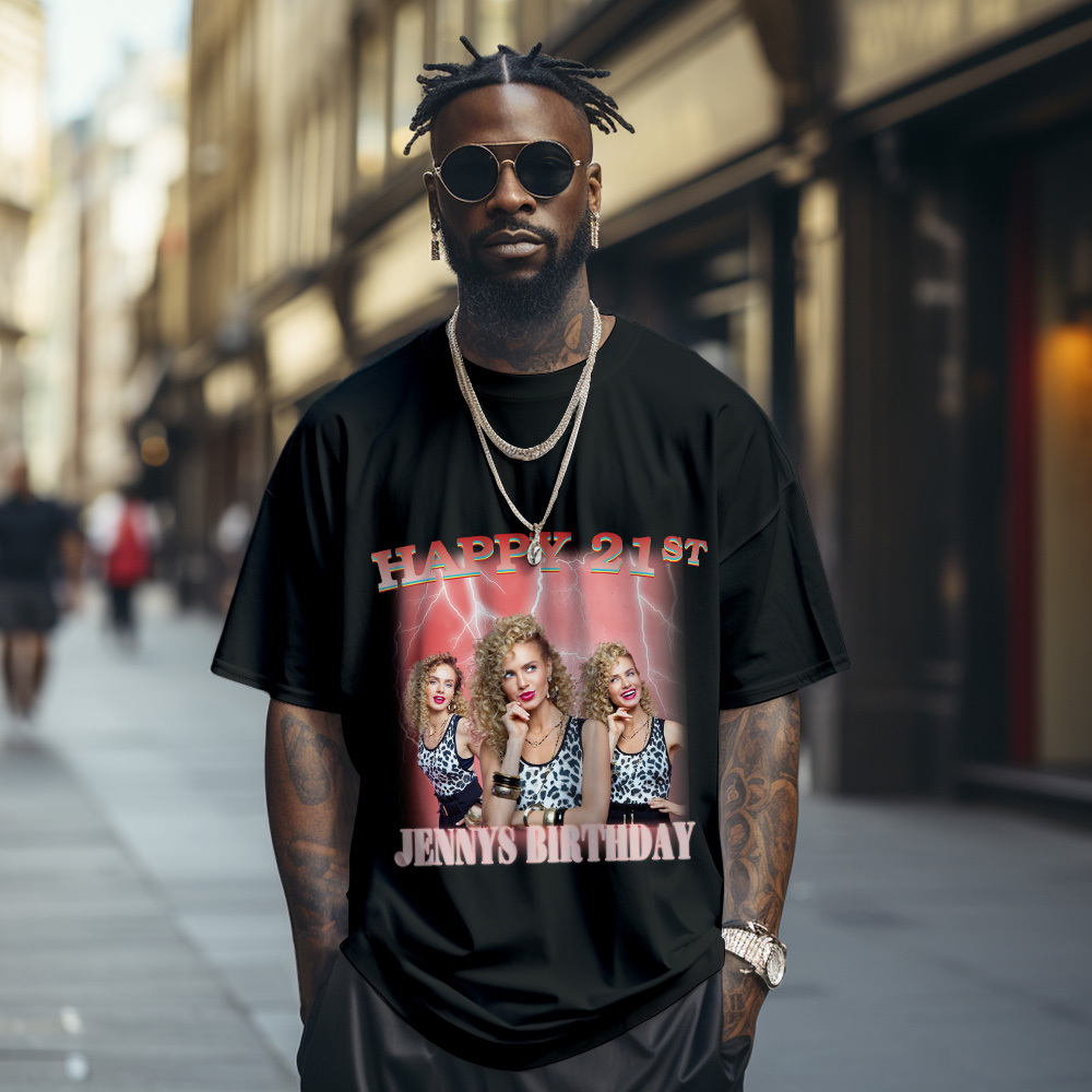 Aangepaste 21e Verjaardag Foto Shirt Vintage Grafische T-shirt Verjaardagscadeau - SokkenFoto