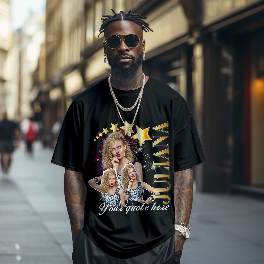 Aangepaste Foto Vintage Retro Star T-shirt Gepersonaliseerd Foto T-shirt Vintage Cadeau-idee - SokkenFoto