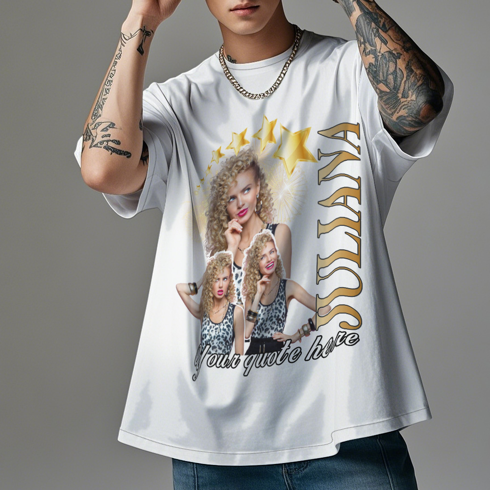 Aangepaste Foto Vintage Retro Star T-shirt Gepersonaliseerd Foto T-shirt Vintage Cadeau-idee - SokkenFoto
