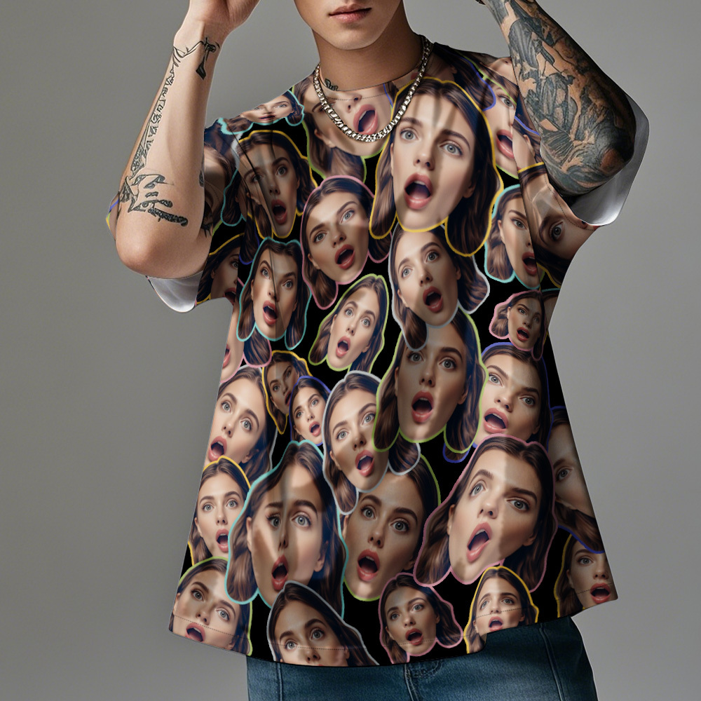 Gepersonaliseerde Brij Gezicht Foto Vintage T-shirts Douane Foto T-shirt Unieke Geschenken - SokkenFoto