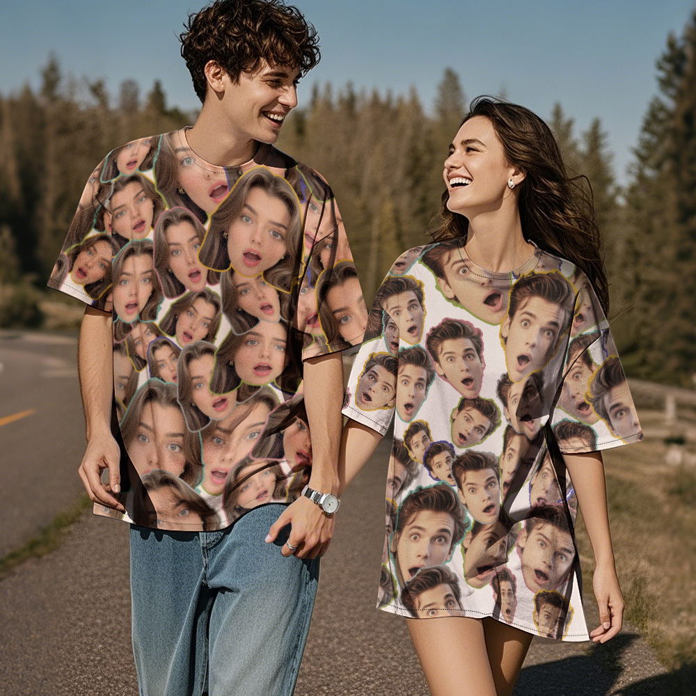 Gepersonaliseerde Brij Gezicht Foto Vintage T-shirts Douane Foto T-shirt Unieke Geschenken - SokkenFoto