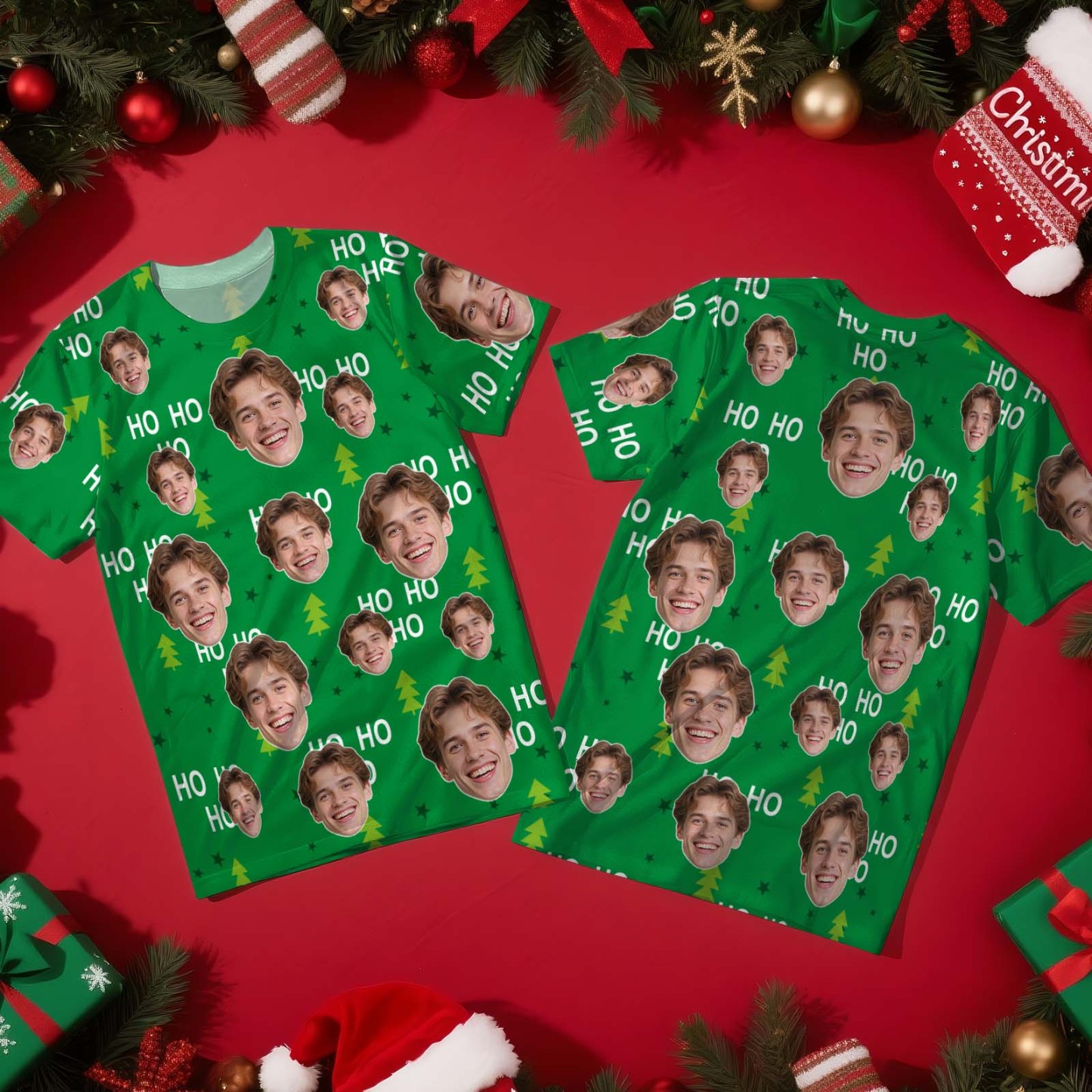 Aangepast Kerst-t-shirt Met Foto-peperkoekontwerp Gepersonaliseerd Kerst-t-shirt Voor Familie, Vrienden, Koppels, Kerstcadeau - SokkenFoto